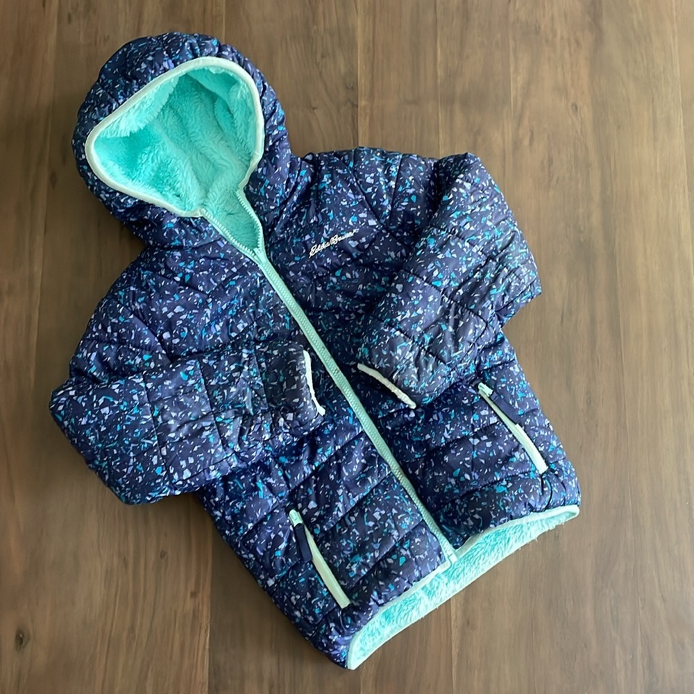 Eddie Bauer Girls reversible fleece puffer size 8/ medium